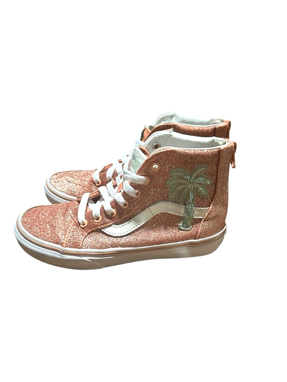 Vans Kids' Pink Glitter High-Top Sneakers with Palm Tree size 3